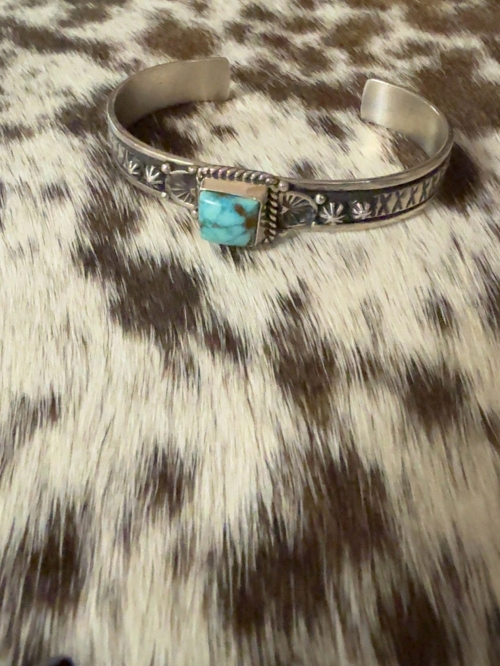 Native American Made Sterling Silver & Turquoise Cuff/Bracelet